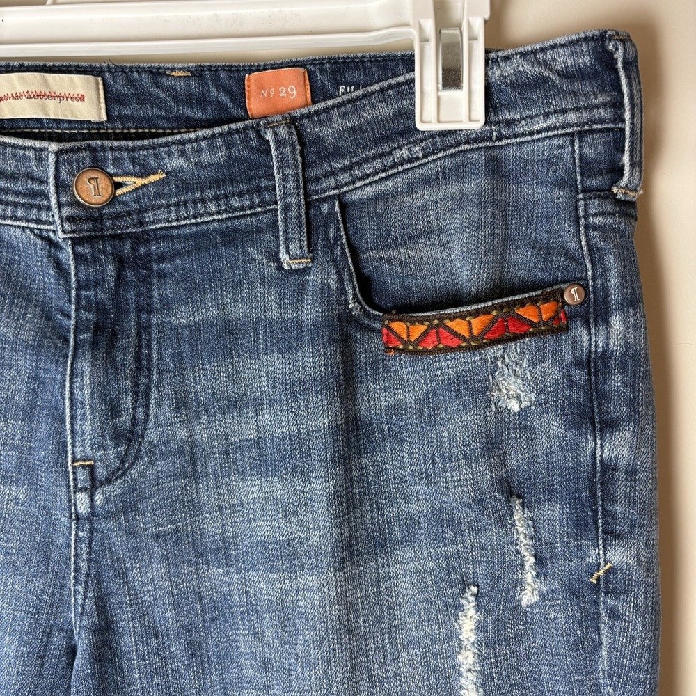 Anthropologie Pilcro Hyphen Patchwork Embroidered Jeans 29 Dark/Med Wash- Grunge - Picture 7 of 15